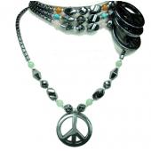 Assorted Colored Gemstone Peace Sign Pendant Hematite Stone Beads Strands Necklace